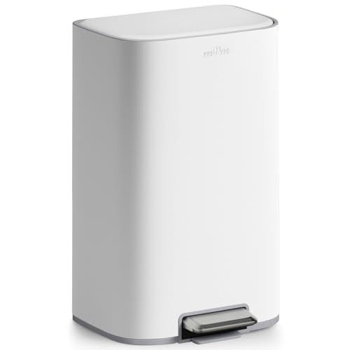 mVm 10.6 Gal Kitchen Trash Can, Step Trash Can with Lid, Smooth Edge Garbage Bin for Home Office (White) - color: White, size: 10.6Gal