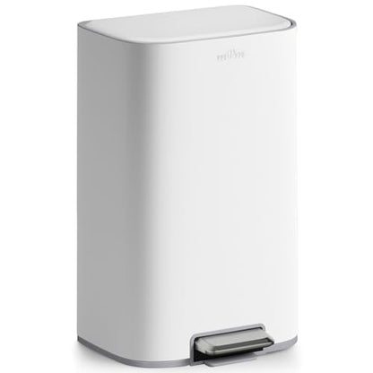 mVm 10.6 Gal Kitchen Trash Can, Step Trash Can with Lid, Smooth Edge Garbage Bin for Home Office (White) - color: White, size: 10.6Gal