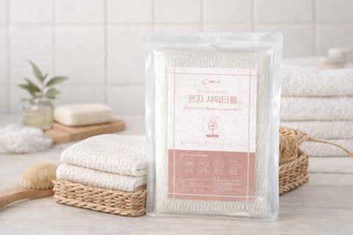 Korean Exfoliating Shower Cloth 2 Pack, Long Back Scrubber Washcloth for Body, Gentle & Quick-Dry Hanji Fabric, Soft Daily Cleansing, Made in Korea, Size (10.6 inX 37.4 in)