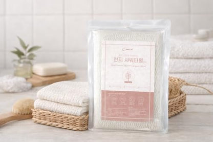 Korean Exfoliating Shower Cloth 2 Pack, Long Back Scrubber Washcloth for Body, Gentle & Quick-Dry Hanji Fabric, Soft Daily Cleansing, Made in Korea, Size (10.6 inX 37.4 in)