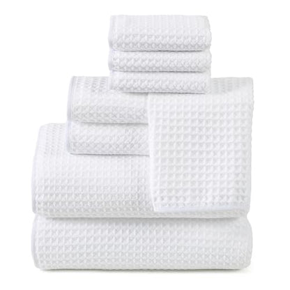 REDKISS Soft 8 Piece Waffle Towel Set, Microfiber, Lighter Weight, Absorbent, Quick Dry, Lint Free Bath Towels for Bathroom, Spa & Hotel – 2 Bath, 2 Hand, 4 Washcloths, White - color: White
