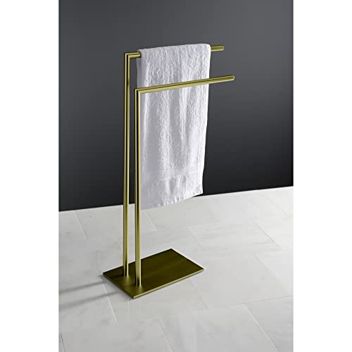 Kingston Brass SCC8327 Edenscape Freestanding Dual -Towel Rack, Brushed Brass | Edenscape collection; 31-3/4" Freestanding; Solid steel and stainless steel construction; Corrosion-resistant finish - color: Brushed Brass