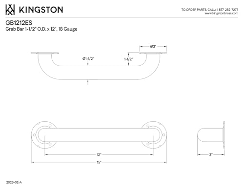 Kingston GB1212ES Stainless Steel Grab Bar, Brushed Stainless Steel | Made to match 12" x 1-1/2" O.D grab bar; Compliant with ADA standard; Corrosion-resistant finish - size: 12-Inch Grab Bar with 1.5-Inch Outer Diameter, style: GB1212CT -Concealed Flange