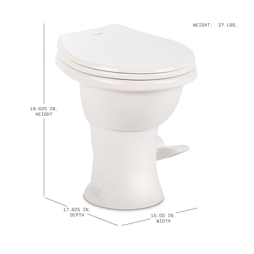 Dometic Model 410 Complete RV Toilet – Round Porcelain Bowl, Universal Fit & 2-Bolt Mount, 18" Chair Height Residential-Style, Gravity Flush Toilet with Soft-Close Seat, White (9610008259) | Universal Fit & 2-Bolt Mount, 18" Chair Height Residential-Style