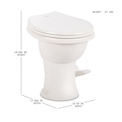 Dometic Model 410 Complete RV Toilet – Round Porcelain Bowl, Universal Fit & 2-Bolt Mount, 18" Chair Height Residential-Style, Gravity Flush Toilet with Soft-Close Seat, White (9610008259) | Universal Fit & 2-Bolt Mount, 18" Chair Height Residential-Style