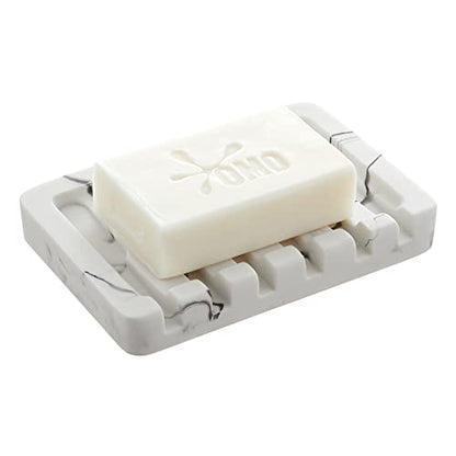 INIUNIK Self Draining Soap Dish - Marble Look Soap Holder Tray Savers Box Container Sponge Holder for Bathroom Shower Kitchen, White - color: White-1 Pack