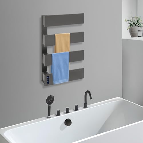 Electric Towel Warmer, Electric Towel Warmer Heater - Wall Mounted 4-Tier Heated Towel Rack with LED Screen, Bath Towel Dryer for Bathroom, 17.72 x 29.53 Inch (Gun Grey) - color: Gun Grey