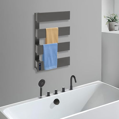 Electric Towel Warmer, Electric Towel Warmer Heater - Wall Mounted 4-Tier Heated Towel Rack with LED Screen, Bath Towel Dryer for Bathroom, 17.72 x 29.53 Inch (Gun Grey) - color: Gun Grey
