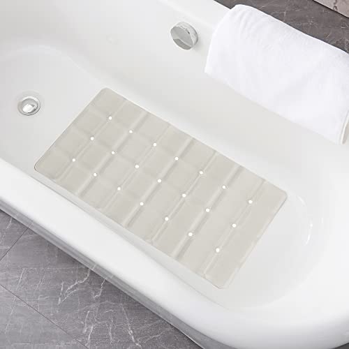 Webos Foldable Non Slip Silicon Bath Mat Bathtub mat no Suction Cups for Textured Tub and Reglazed Tub(Foldable-Beige, 28-inch x 14-inch) - color: Foldable-beige