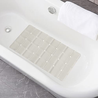Webos Foldable Non Slip Silicon Bath Mat Bathtub mat no Suction Cups for Textured Tub and Reglazed Tub(Foldable-Beige, 28-inch x 14-inch) - color: Foldable-beige