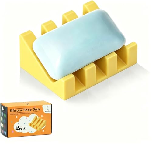 Self Draining Silicone Soap Dish Holder Waterfall Tray, 1 Pack Yellow | Waterfall design drains fast to keep soap dry, non-slip silicone base anti slide, soap saver for bathroom & kitchen - color: Yellow, size: 1