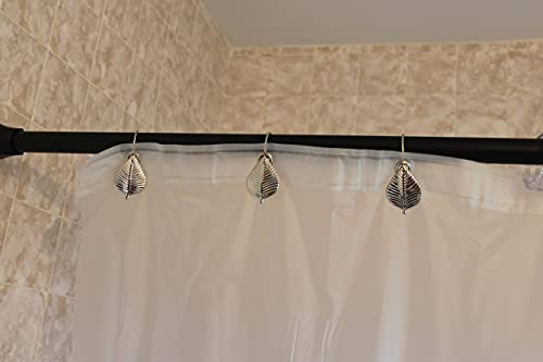 Silver Shower Curtain Rings Hooks Polished Shiny Chrome Leaves Decorative Shower Curtain Hooks Set of 12 Metal Rust-Proof Shower Hanger Rings for Bathroom Curtains Rods