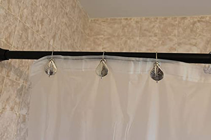 Silver Shower Curtain Rings Hooks Polished Shiny Chrome Leaves Decorative Shower Curtain Hooks Set of 12 Metal Rust-Proof Shower Hanger Rings for Bathroom Curtains Rods