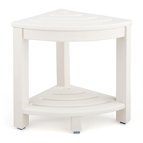 Apolimi HDPE Corner Shower Stool,Shower Bench Seat with Storage Shelf for Shaving Legs Plastic Spa Bath Step Foot Rest for Bathroom Small Place (White) - color: White