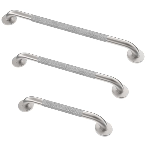 Grab Bar Bundle for ADA Compliance, Brushed Stainless Steel 1.5" Diameter 3-Piece Set (18", 36", 42") for Commercial Restrooms & Shower Safety Bars for Seniors with Knurled Grip - color: Brushed Peened Textured