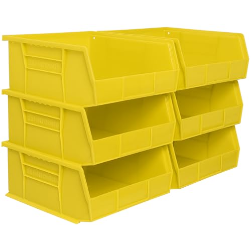 Akro-Mils 30235 AkroBins Plastic Storage Bins, 11"x11"x5", Yellow, 6-Pack | Space-Saving Stackable Bins for Garage, Pantry, Craft Organization - color: Yellow