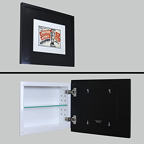 14x11 Concealed Picture Frame Medicine Cabinet Without Mirror for Bathroom, Recessed in The Wall, Made in North America, Real Wood, NO MDF, Adjustable Shelves, Hidden, Black - color: Black, size: 14x11