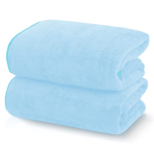TENSTARS Silk Hemming Bath Towels for Bathroom Clearance - 27 x 55 inches - Light Thin Quick Drying - Soft Microfiber Absorbent Towel for Bath Fitness, Sports, Yoga, Travel, Gym - 2 Pack, Aquamarine - color: Aquamarine, size: 2 Piece Bath Towels
