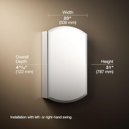 Kohler Archer 20" W 31" H Single-Door Bathroom Medicine Cabinet w Mirror | 3073-NA, Recessed or Surface Mount Bathroom Wall Cabinet, Beveled Edges, Silver - style: Archer