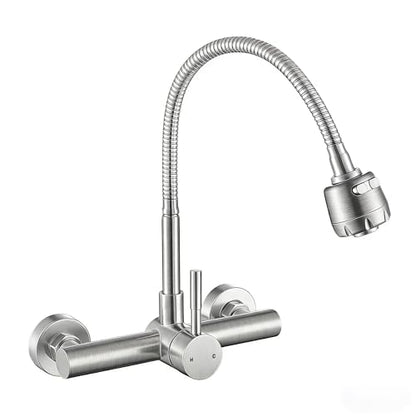 Wall Mount Kitchen Sink Faucet 8 Inch Center with Flexible Sprayer,Stainless Steel Mixer Tap with Dual Function Sprayer,Nickel Brushed Unility Sink Faucet - color: C Style, Nickel Brushed