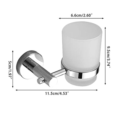 Wall-Mounted Toothbrush Holder with Frosted Glass Cup Set Stainless Steel Toothbrush Rack for Toothbrushes Toothpaste, black