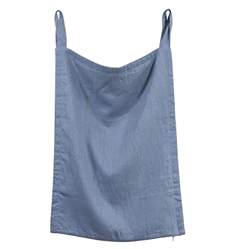 Amazhiyu Pure Linen Over The Door Laundry Hanging Hamper Bag with Bottom Zipper and Pockets Cyan Blue - color: Cyan Blue