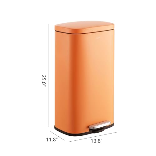 happimess Curtis 8 Gal Step Trash Can Soft Close 25", Carrot Cake | Iron Construction, Satin Finish, Removable Liner, Steel Pedal, 20 Trash Bags Included, Kitchen Office Bin - color: Carrot Cake