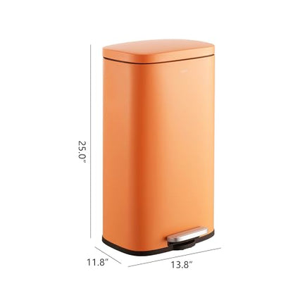 happimess Curtis 8 Gal Step Trash Can Soft Close 25", Carrot Cake | Iron Construction, Satin Finish, Removable Liner, Steel Pedal, 20 Trash Bags Included, Kitchen Office Bin - color: Carrot Cake