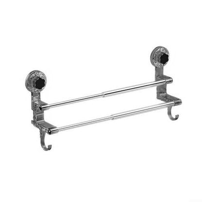 Adjustable Suction Cup Towel Bar, 19-31 Inch Double Towel Rack for Shower Bathroom, No Drill Removable Wall Mount Holder for Tiles Glass Mirror, Strong Grip Stainless Steel and PC(Gray)
