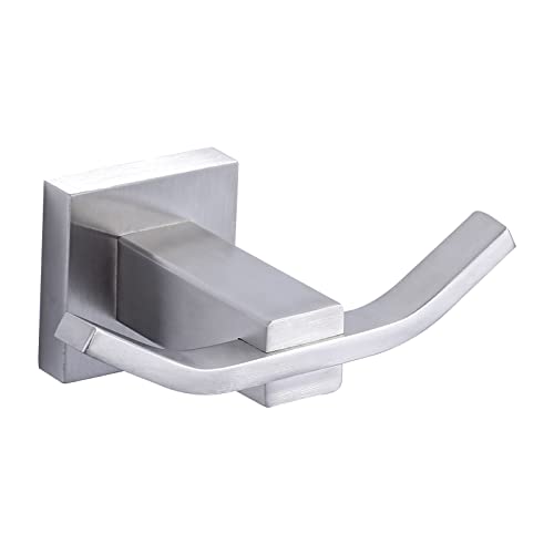 WOWOW Towel Hooks for Bathrooms Brushed Nickel, SUS304 Stainless Steel Coat Hook, Bathroom Robe Towel Holder, Heavy Duty Robe Hooks, Bathroom Double Towel Hooks for Coats, sponges, Clothes Wall Mount - color: Brushed Nickel