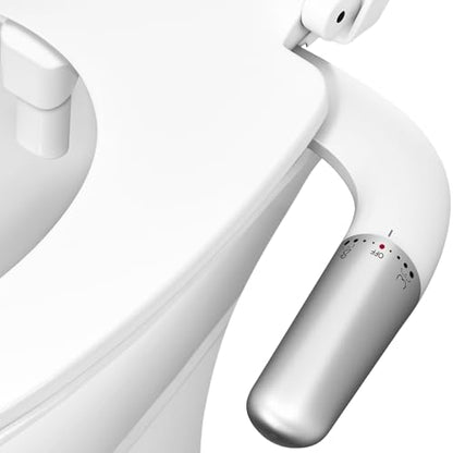 Left-Hand Bidet Attachment for Toilet,0.23 Inch Ultra-Thin Non-Electric | Foldable Dual Nozzle,One Click Quick Detach,Adjustable Water Pressure,Cold Water Only,Fits Most Toilets,Rotation Control,Oval