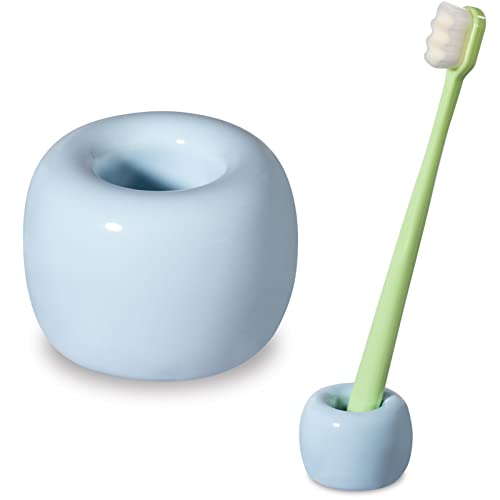 Urbanstrive Sleek Mini Ceramics Toothbrush Holder Stand for Bathroom Vanity Countertops (Light Blue 1-Pack) - color: Light Blue 1-pack
