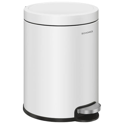 SONGMICS Bathroom Trash Can, 1.6 Gallon (6 L) Small Toilet Garbage Bin with Lid, Soft-Close, Stainless Steel, Pedal, Inner Bucket, Bedroom, Cloud White ULTB016WZ01 - color: Cloud White