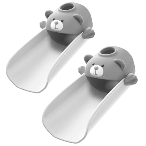 SKYROKU Faucet Extender for Toddlers with Temperature Sensor, Cute Bear | Sink Extender for Kids Hand Washing, Fits Most Standard Bathroom Kitchen Faucets (Not for Pull-Out or Extra Wide) - color: Double Grey