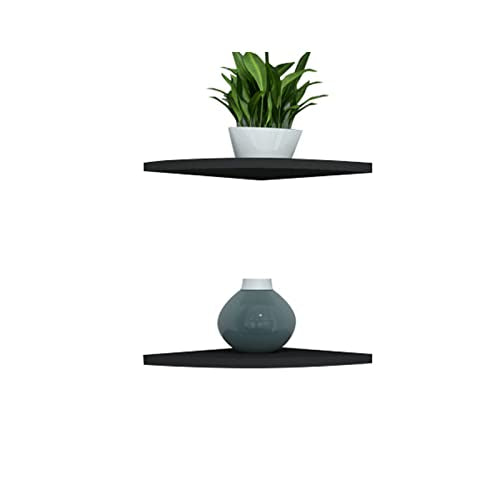 Floating Corner Shelf 8 Inch Black Set of 2,for 90 Degree Room Corner Wall Mounted Storage Display Shelves for Small Plant, Photo Frame, Toys and More