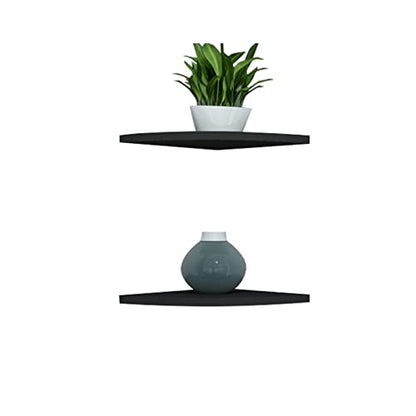 Floating Corner Shelf 8 Inch Black Set of 2,for 90 Degree Room Corner Wall Mounted Storage Display Shelves for Small Plant, Photo Frame, Toys and More
