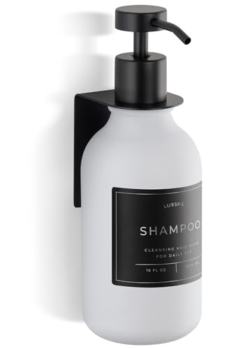 Shower Shampoo Dispenser Wall Mounted – Refillable 16.9 oz White Bottle with Stainless Steel Pump & No-Drill Adhesive Holder – Soap Dispenser for Bathroom (1 X White/Black) - color: 1 X White/Black