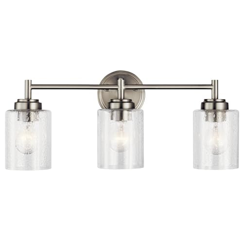 Kichler Winslow 21.5" Vanity Light in Brushed Nickel, 3-Light Transitional Bathroom Light with Clear Seeded Glass. (21.5" W x 9.25" H), 45886NI | Clear seeded glass vanity light for bathroom mirrors (21.5" x 9.25" x 12"), 45886NI - color: Brushed Nickel,