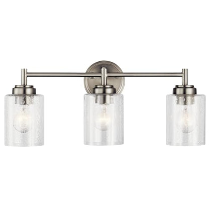 Kichler Winslow 21.5" Vanity Light in Brushed Nickel, 3-Light Transitional Bathroom Light with Clear Seeded Glass. (21.5" W x 9.25" H), 45886NI | Clear seeded glass vanity light for bathroom mirrors (21.5" x 9.25" x 12"), 45886NI - color: Brushed Nickel,