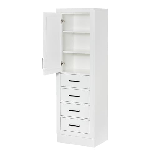 ARIEL Bathroom Storage Cabinet - Solid Hevea Wood and Fully Assembled for Long-Lasting Durability and Sophisticated Finish - color: White, style: Hepburn