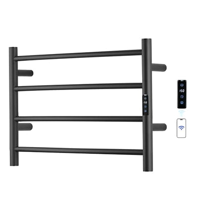 Electric Towel Rack with Voice Control for Alexa & Google Home,TUYA - Wall-Mounted Bathroom Heating Towel Warmer,Plug-in,Stainless Steel Material,16.54x23.62x5.51 in,Black,4 Bars - color: Black With Wifi, size: 4 Bar