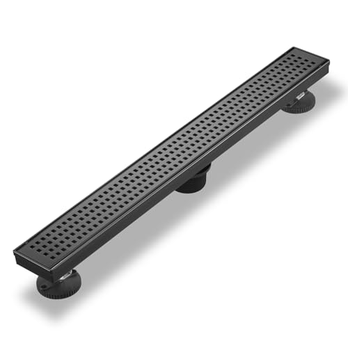 Sharp-tec Shower Drain, 28 inch Linear Shower Drain, Matte Black 304 Stainless Steel Rectangular Shower Floor Drain with Adjustable Leveling Feet, Hair Strainer, cUPC Certified, ST-112-28B - color: Matte Black, size: 28 inch