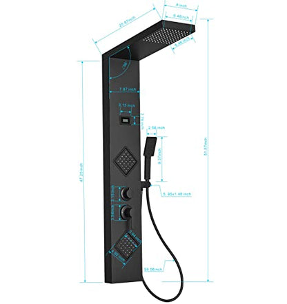 Shower Panel Shower Tower System, Stainless Steel with Massage Body Jets Adjustable, Stand Shower Column Wall Mount, Black