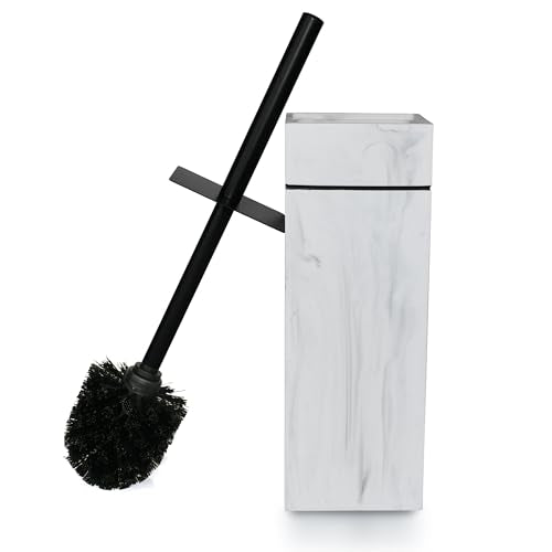 Black Line Design Resin Toilet Bowl Holder and Brush Set, Stylish Bathroom Cleaning Tool with Durable Bristles, Compact and Functional - style: Black Lined