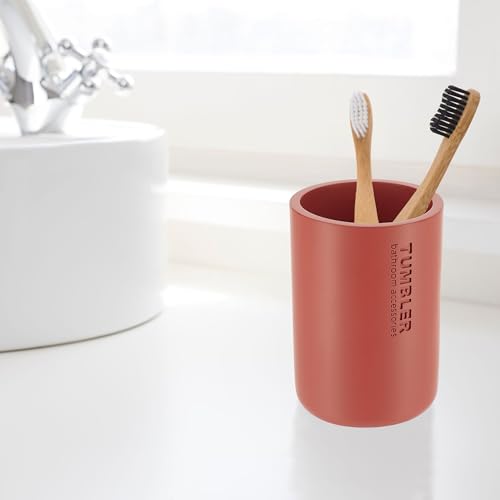 Bathroom Cup, Toothbrush & Toothpaste Holder, Resin, Matte Terracotta | Compact, Vanity Organizer for Toothbrushes, Razors & Makeup Brushes, Easy to Clean Surface, Durable Construction - color: Terracotta