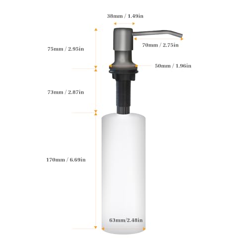 Soap Dispenser for Kitchen Sink, Built in Sink Soap Dispenser Lotion Dispenser with 17 OZ Bottle, Refill from The Top Bar Sink Soap Dispenser, Gray - color: Gray