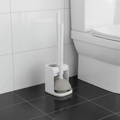 Toilet Plunger and Bowl Brush Combo for Bathroom Cleaning, White, 1 Set