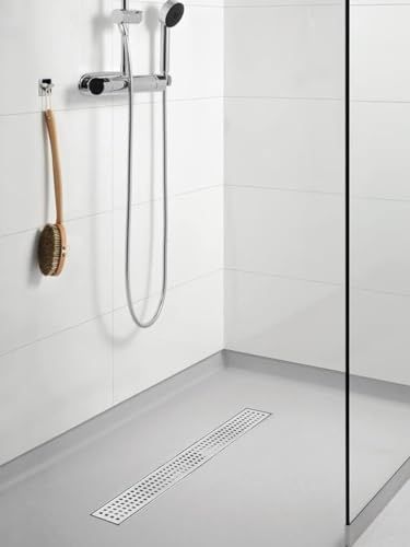 18 Inch Linear Shower Drain Brushed Silver with Grate Removable | Square Hole Panel,AISI 304 Stainless Steel Fast Drainage Rectangle Hidden Shower Trench,Detachable Hair Catcher,Leveling Feet - color: Stainless Steel, size: 18 inch+No Base