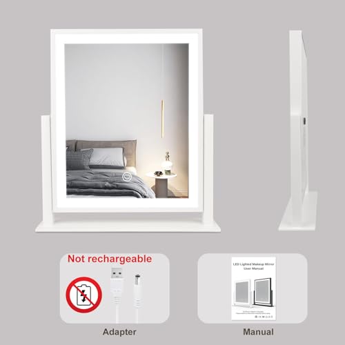 Beelux Vanity Mirror with Lights,15.3" Makeup Mirror with Light Smart Touch Control Dimmable 3 Modes Lighted LED Mirror 360°Rotation White for Christmas Birthday Thanksgiving Mother's Day - size: 15.2"L x 12.6"W