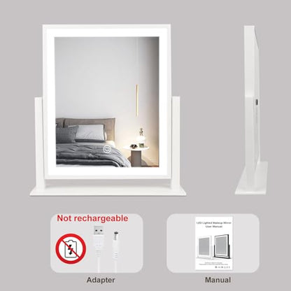 Beelux Vanity Mirror with Lights,15.3" Makeup Mirror with Light Smart Touch Control Dimmable 3 Modes Lighted LED Mirror 360°Rotation White for Christmas Birthday Thanksgiving Mother's Day - size: 15.2"L x 12.6"W